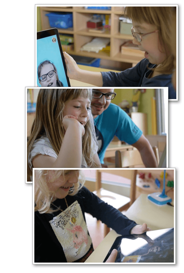 gallery of photos of kids playing with Speech Blubs app on ipad