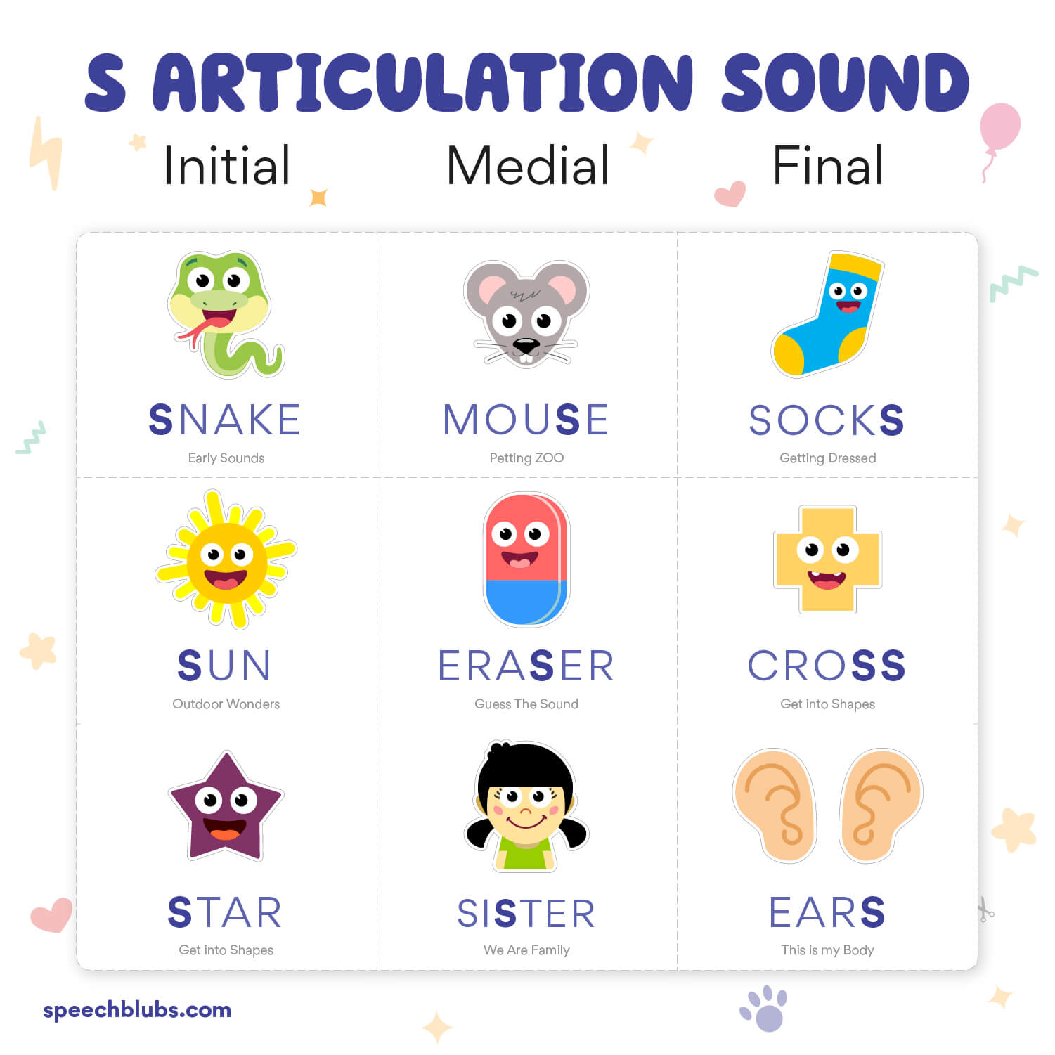 medial s words for speech therapy